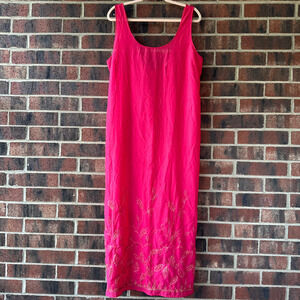 Lg VTG Philippe Matignon Sheer Pink Maxi Dress Gold Embroidery Romantic Ethereal